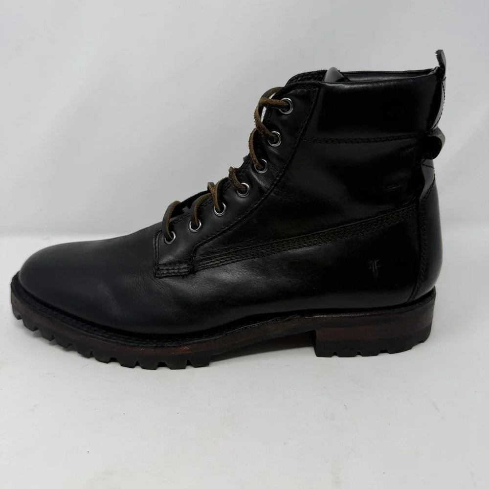 Frye Union Lace Up Men's 11.5 Black Leather Combat Lug Sole Work Boots 3480383